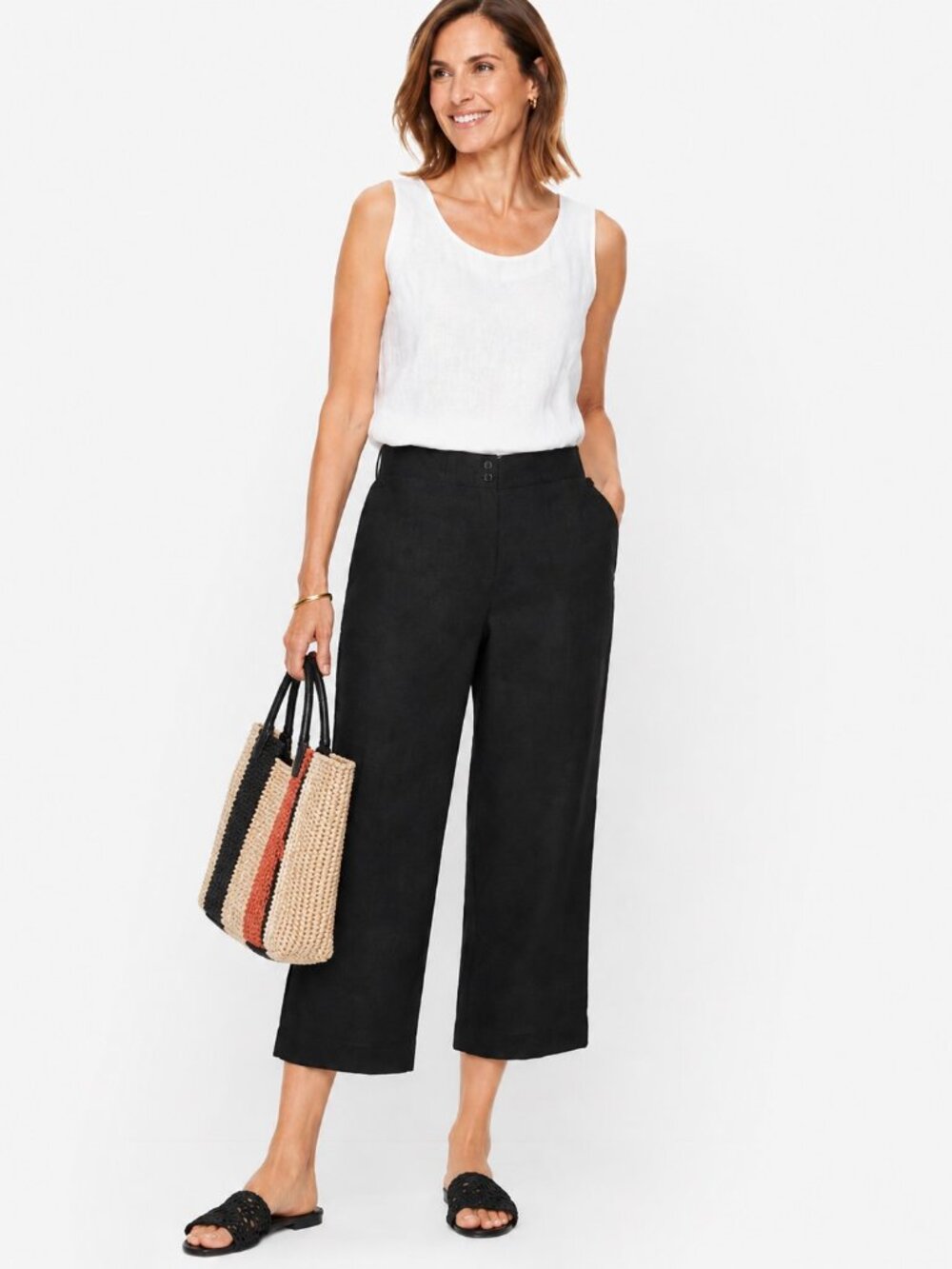 Vintage Talbots Black Irish Linen Cropped Straight Leg Lined Pants Womens Size 4